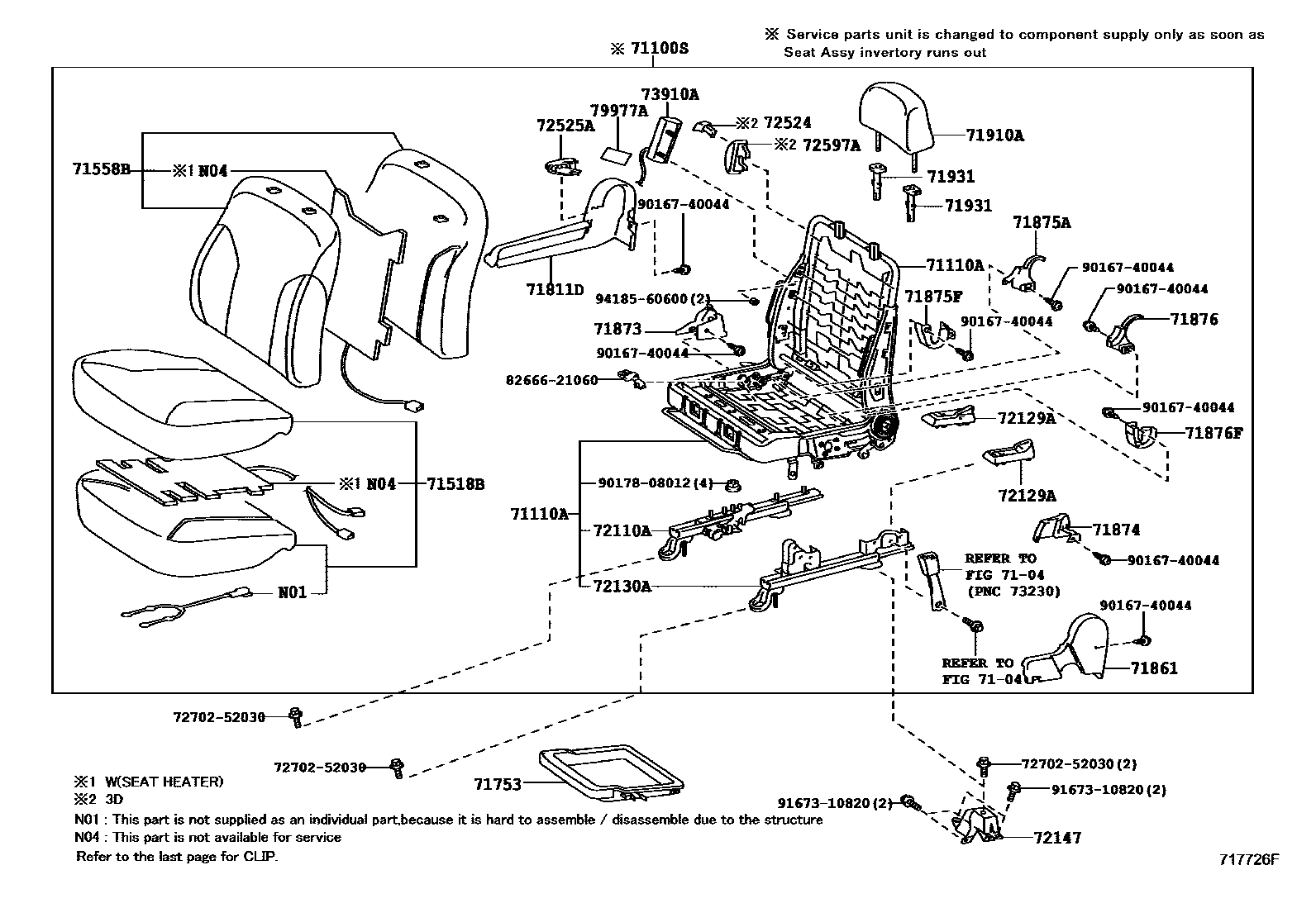 Toyota YARIS 前排座椅和座椅滑轨 EPC diagram — 717726F