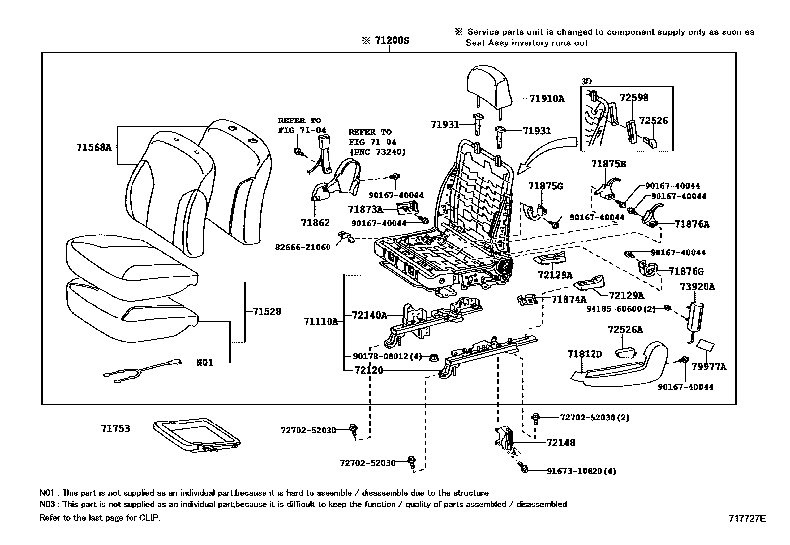 Toyota YARIS 前排座椅和座椅滑轨 EPC diagram — 717727E