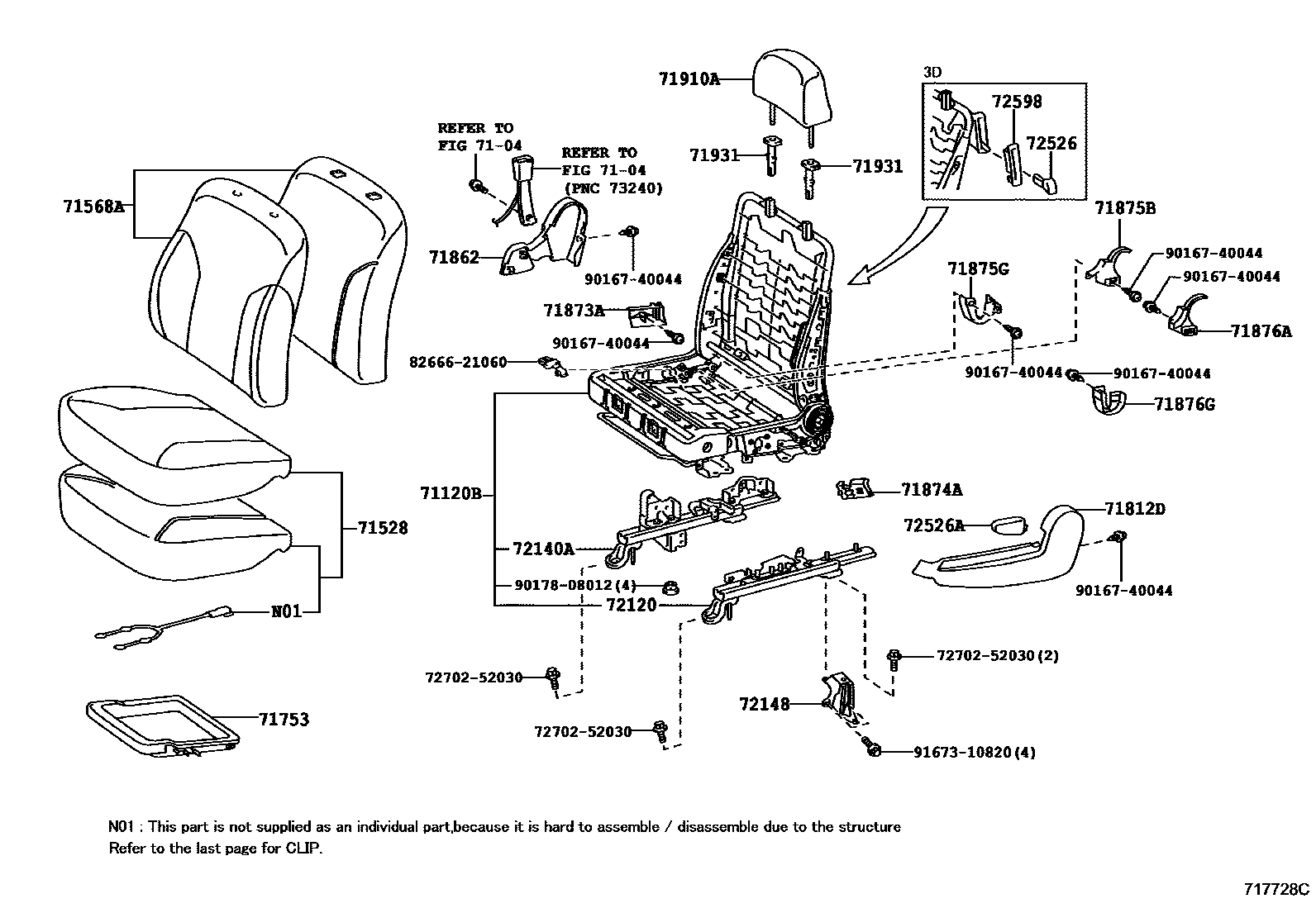 Toyota YARIS 前排座椅和座椅滑轨 EPC diagram — 717728C