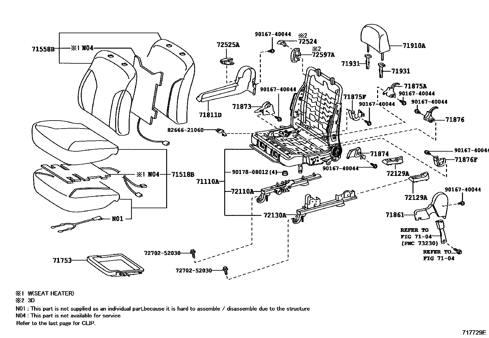 Toyota YARIS 前排座椅和座椅滑轨 EPC diagram — 717729E
