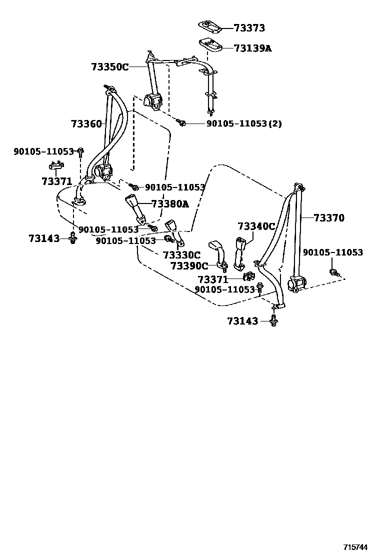 Toyota YARIS 安全带和儿童保护座椅 EPC diagram — 715744