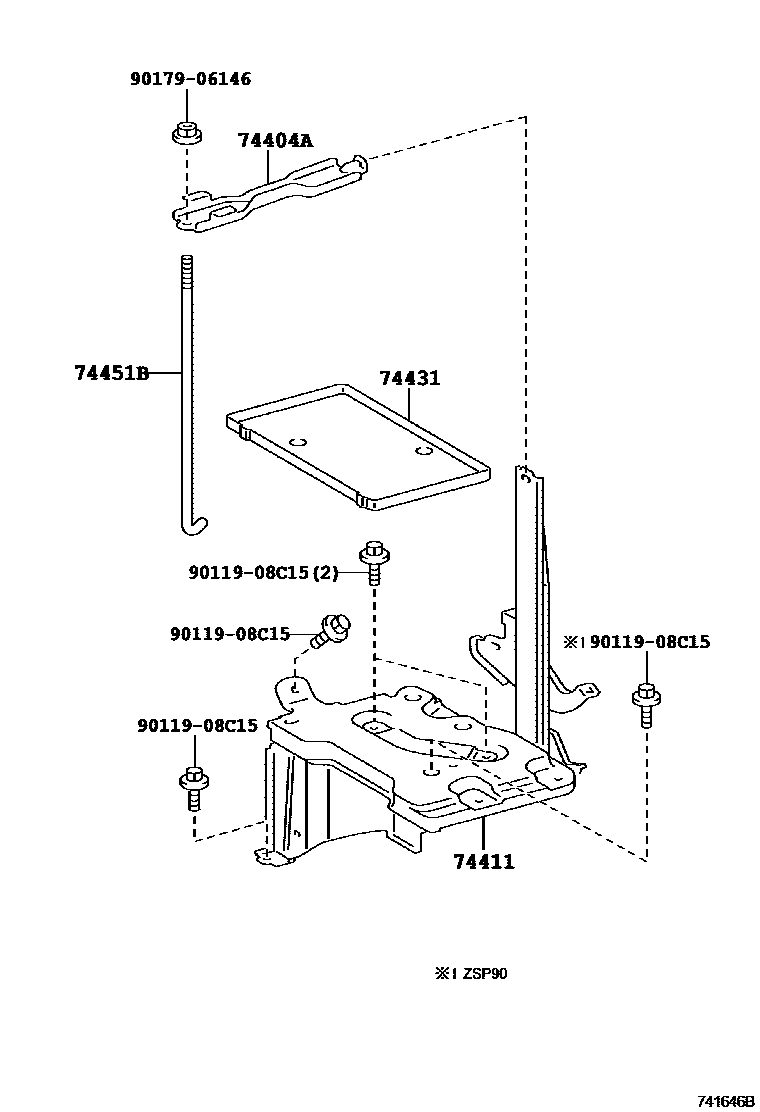 Toyota YARIS battery holder EPC diagram — 741646B