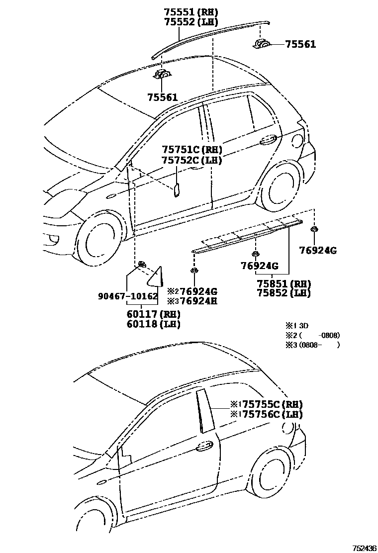 Toyota YARIS 侧防护条 EPC diagram — 752436