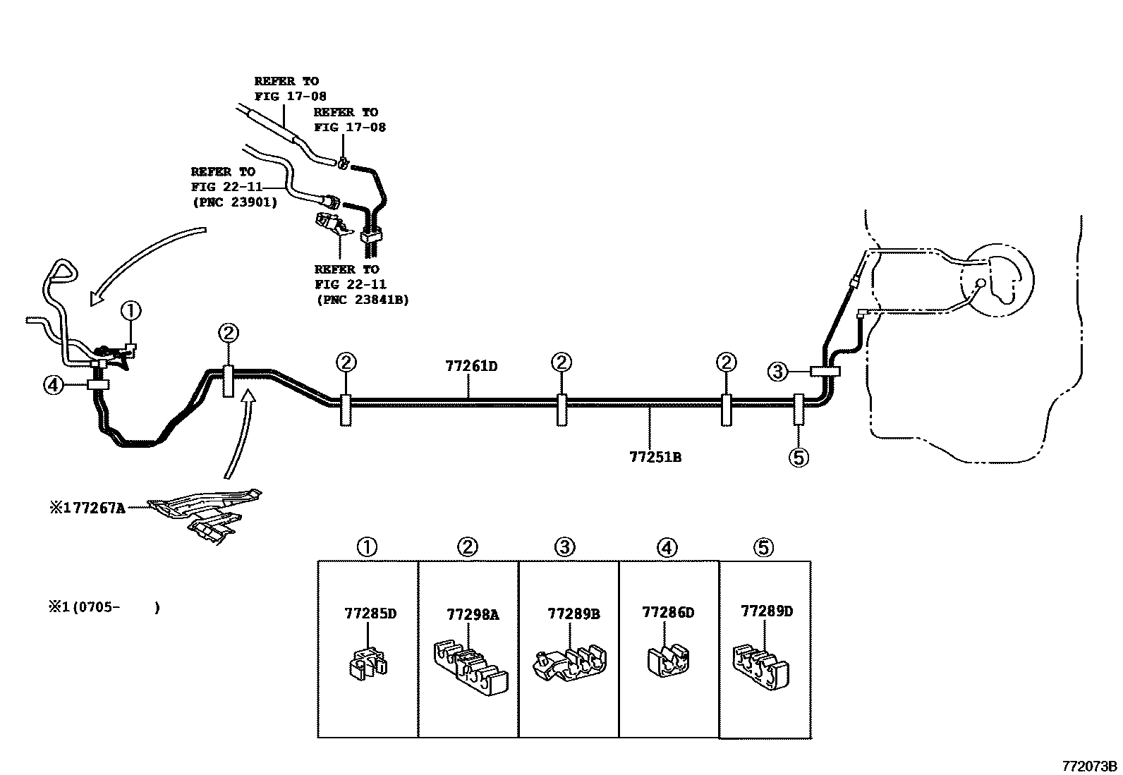 Toyota YARIS 燃油箱和燃油管 EPC diagram — 772073B