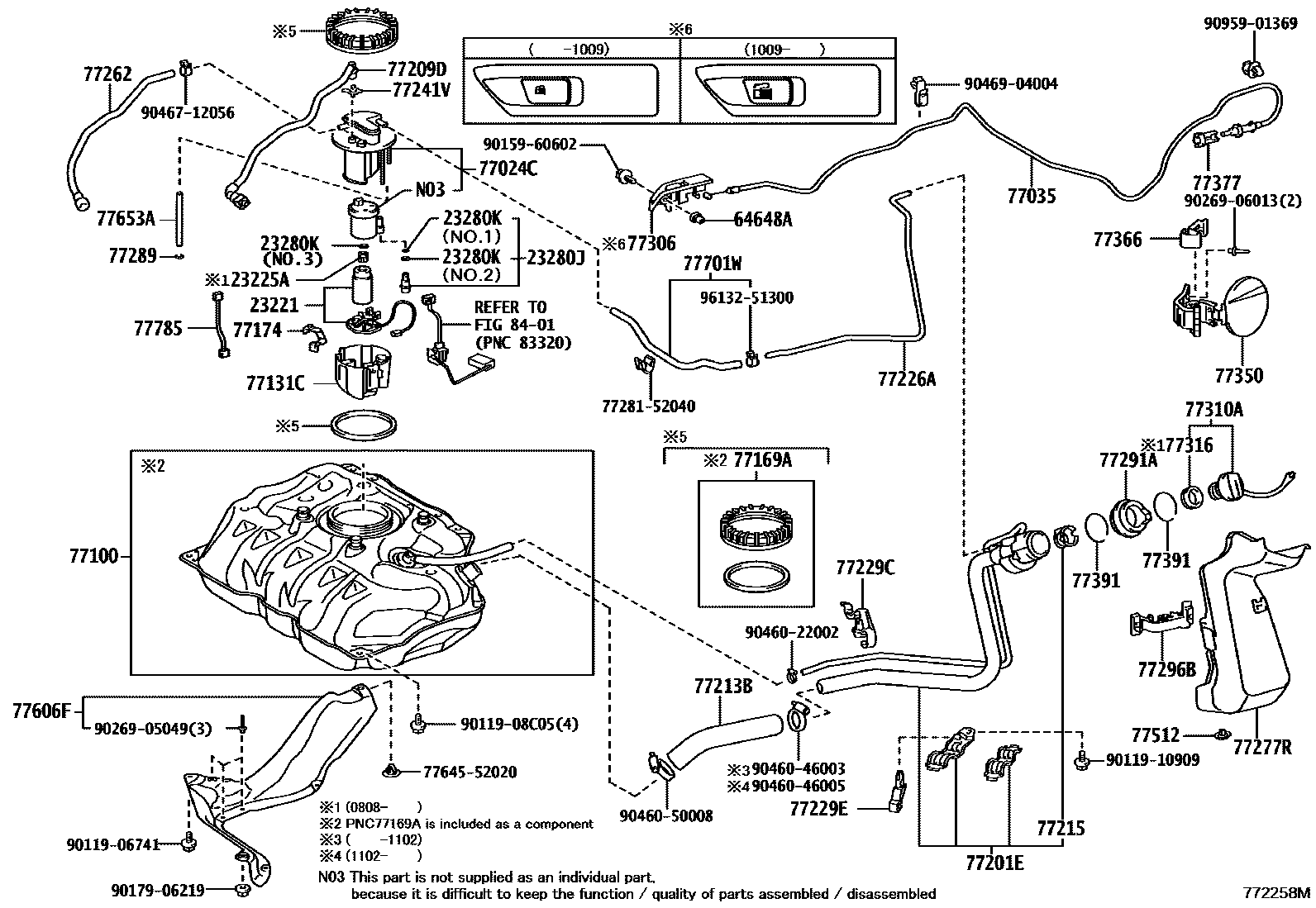Toyota YARIS 燃油箱和燃油管 EPC diagram — 772258M