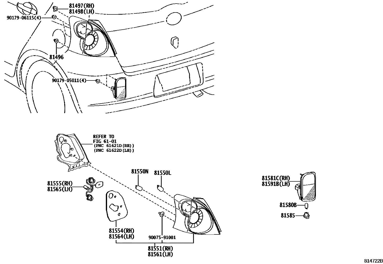 Toyota YARIS 后组合灯 EPC diagram — 814722B
