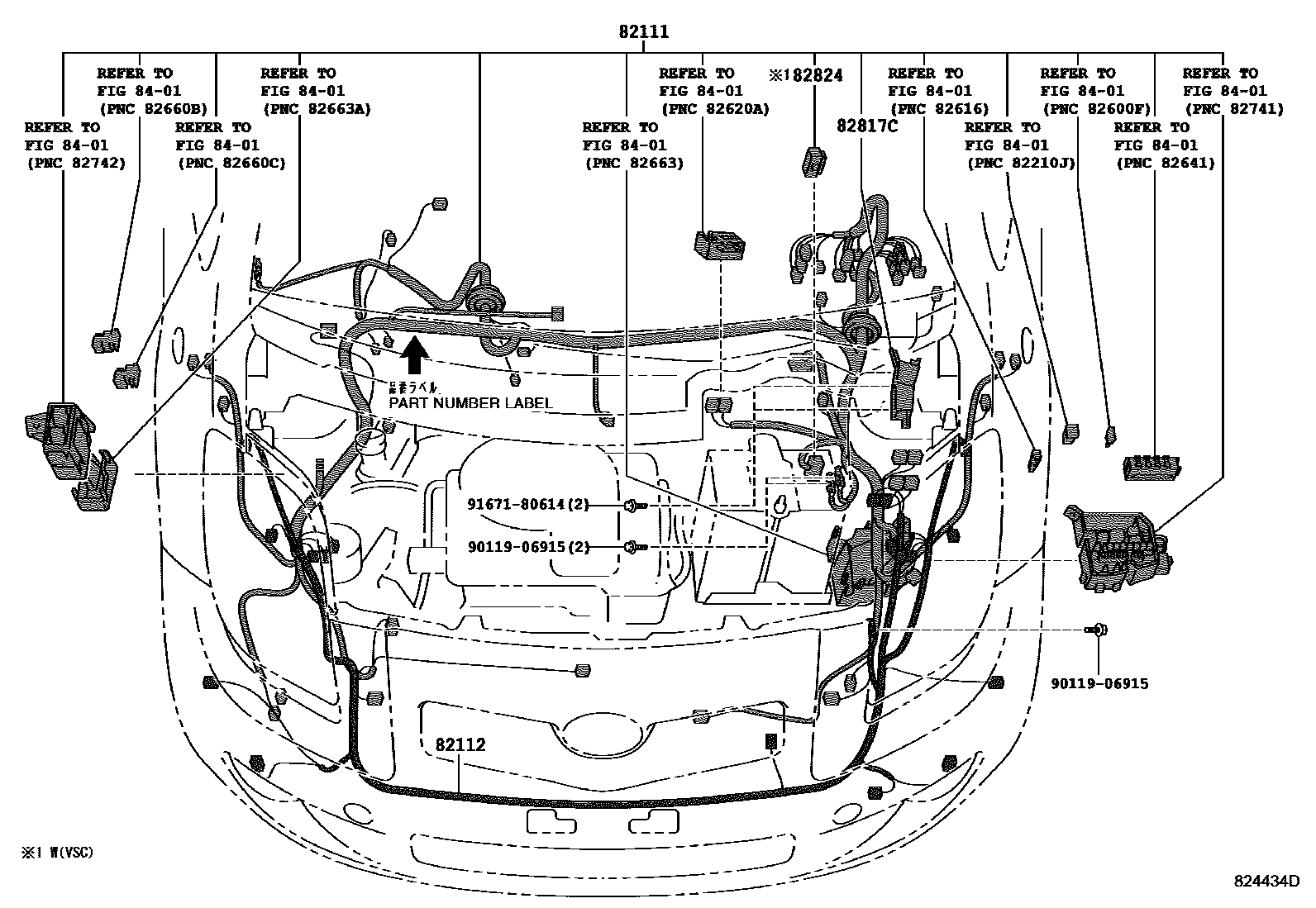 Toyota YARIS 线束和卡夹 EPC diagram — 824434D