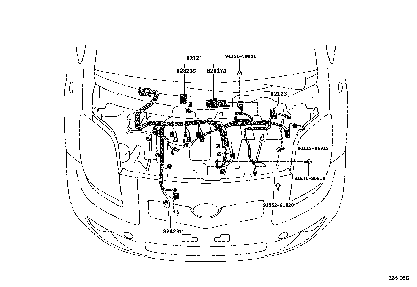 Toyota YARIS 线束和卡夹 EPC diagram — 824435D