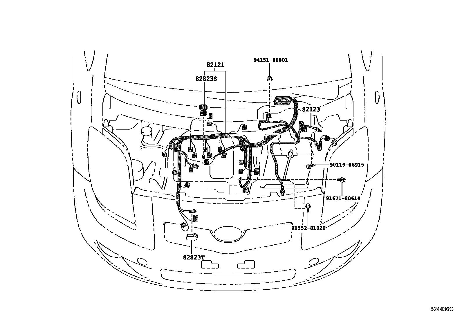 Toyota YARIS 线束和卡夹 EPC diagram — 824436C