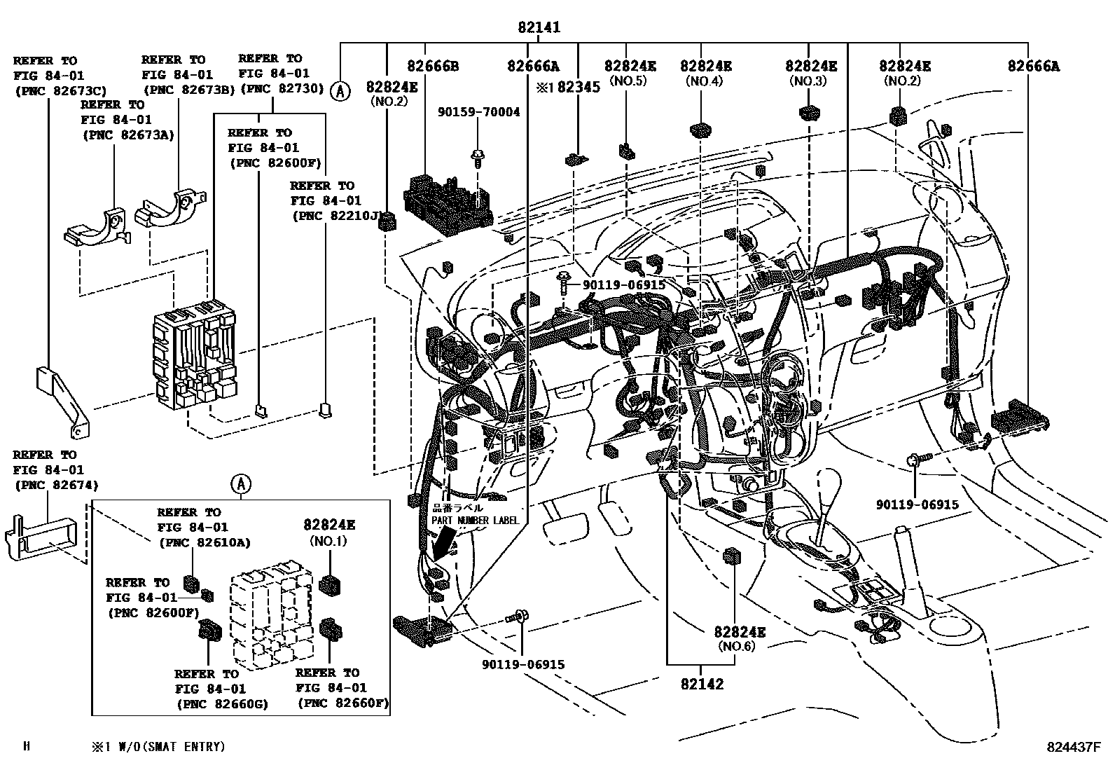 Toyota YARIS 线束和卡夹 EPC diagram — 824437F