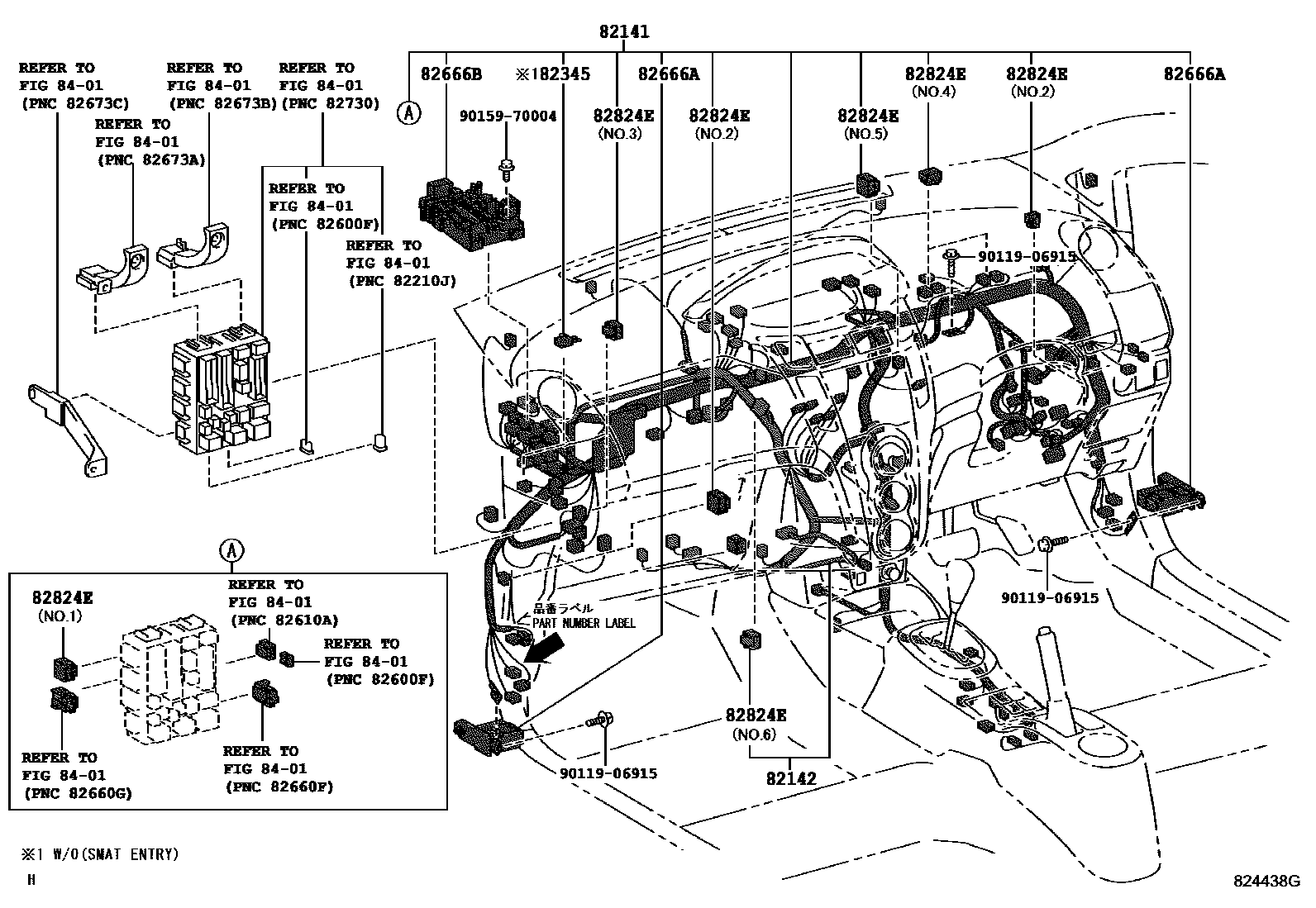 Toyota YARIS 线束和卡夹 EPC diagram — 824438G