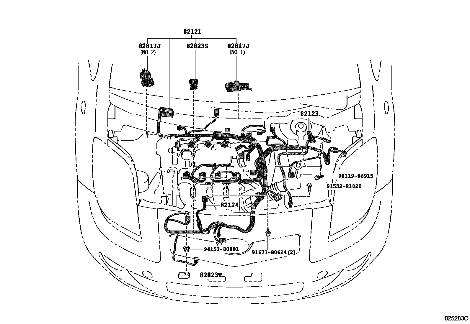 Toyota YARIS 线束和卡夹 EPC diagram — 825283C
