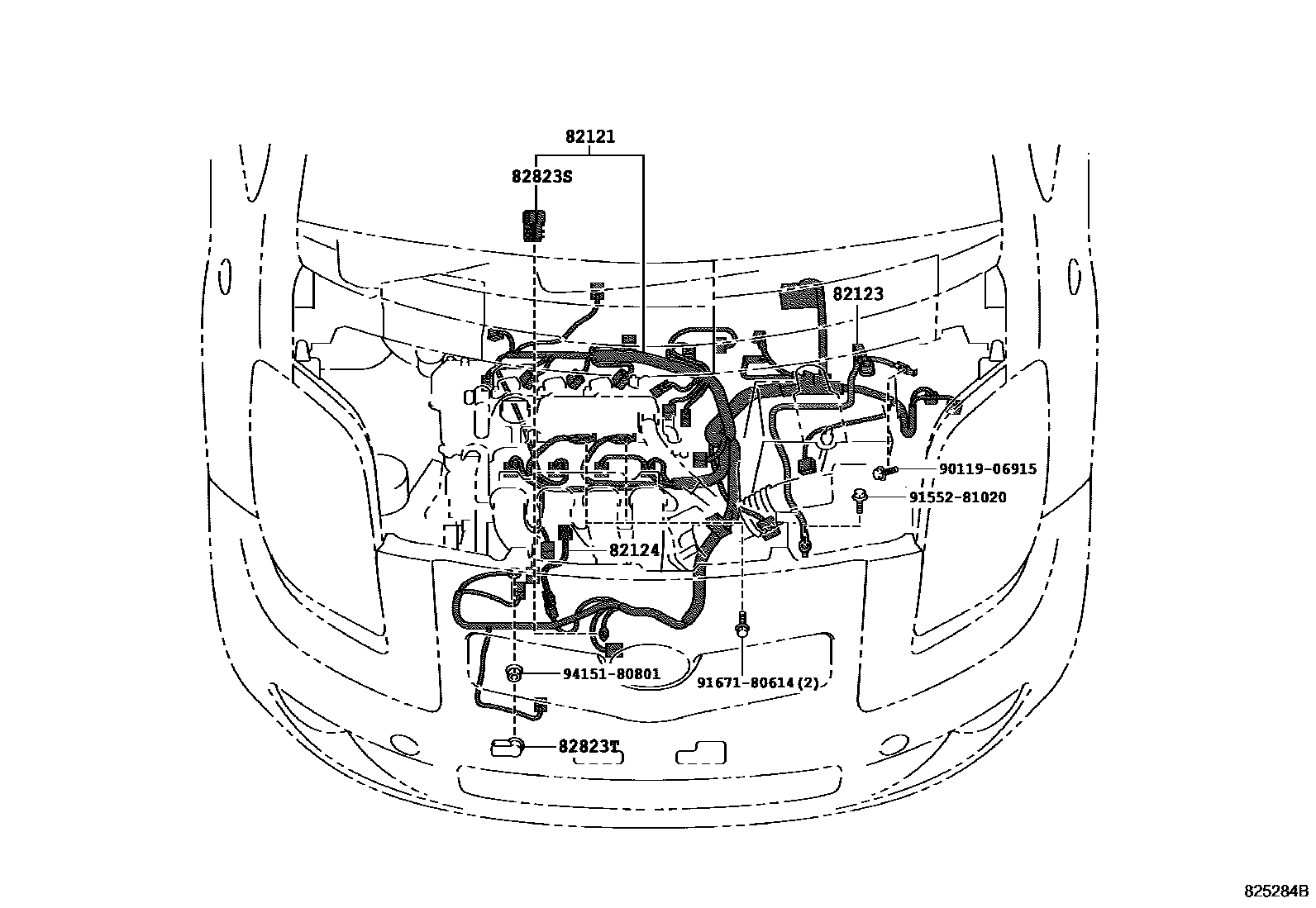 Toyota YARIS 线束和卡夹 EPC diagram — 825284B