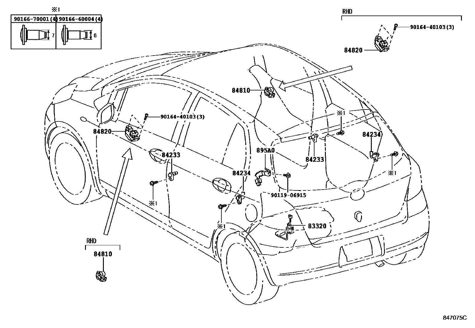 Toyota YARIS 开关和继电器和ECU EPC diagram — 847075C
