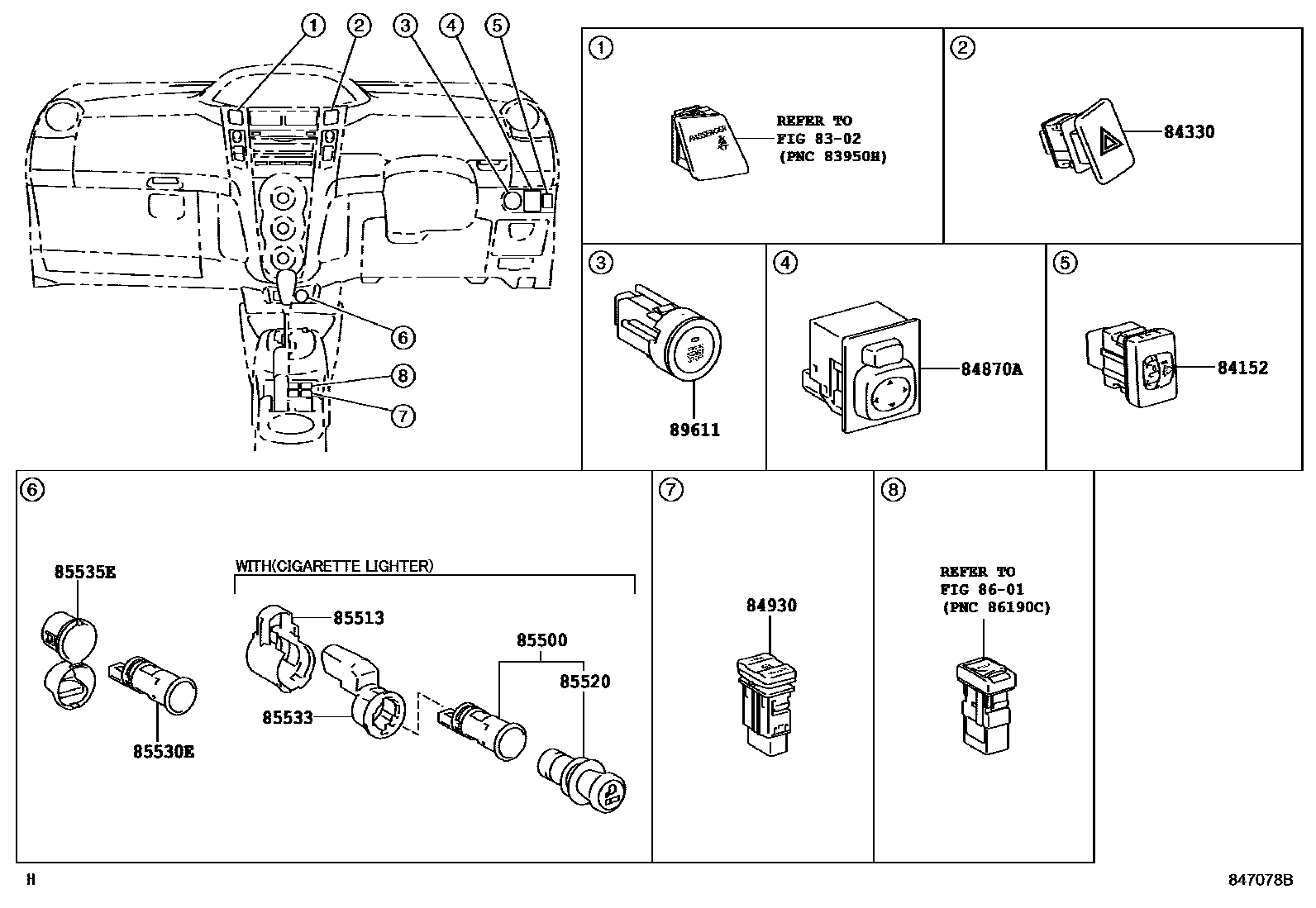 Toyota YARIS 开关和继电器和ECU EPC diagram — 847078B