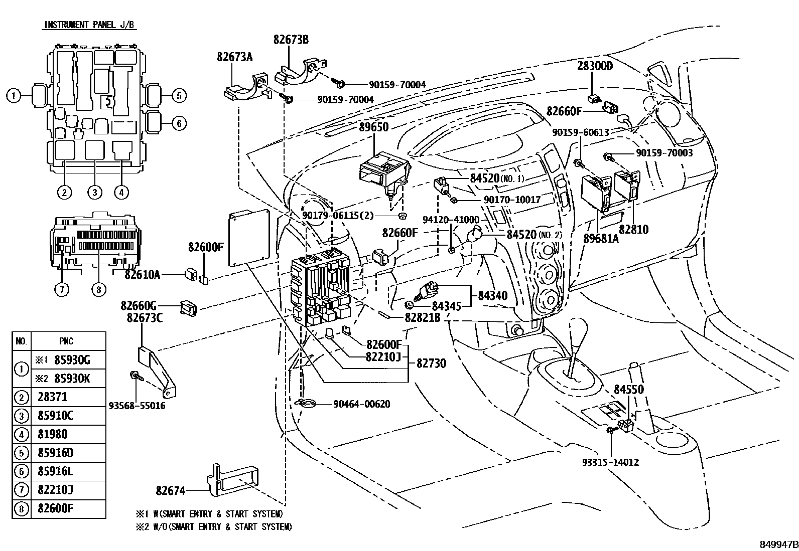 Toyota YARIS 开关和继电器和ECU EPC diagram — 849947B