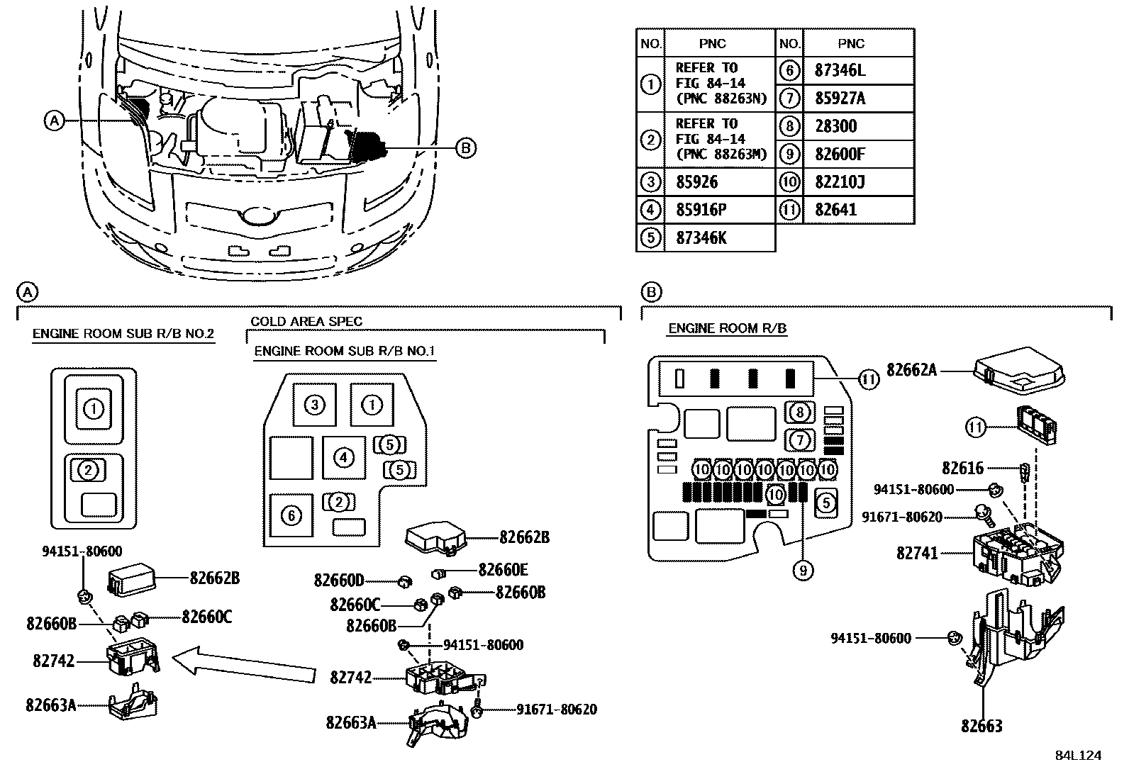Toyota YARIS 开关和继电器和ECU EPC diagram — 84L124