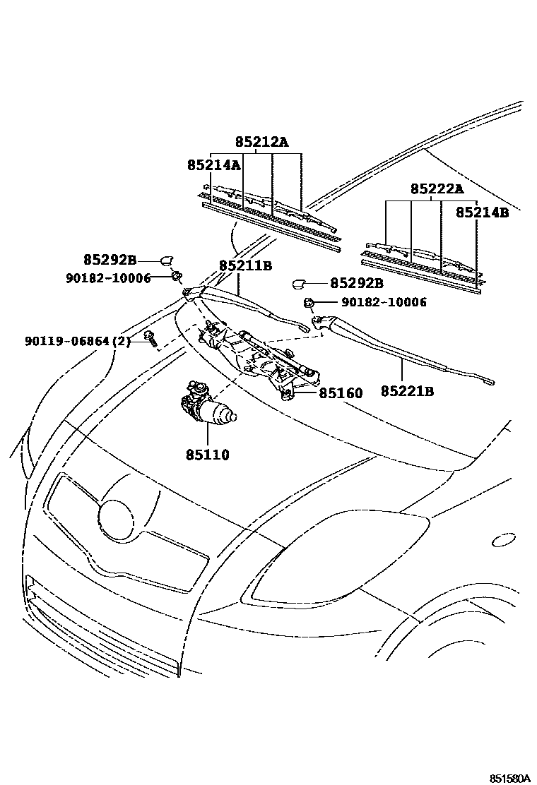 Toyota YARIS 挡风玻璃刮水器 EPC diagram — 851580A