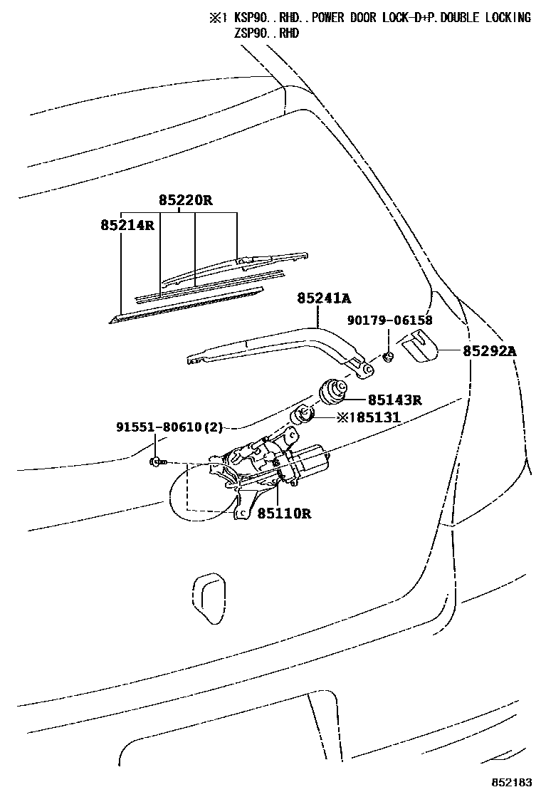 Toyota YARIS 后刮水器 EPC diagram — 852183