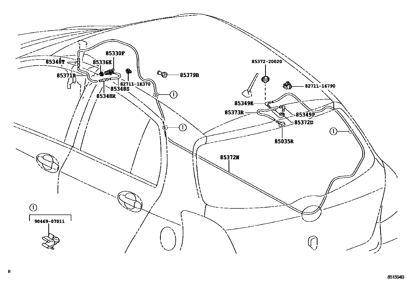Toyota YARIS 后清洗器 EPC diagram — 851594B
