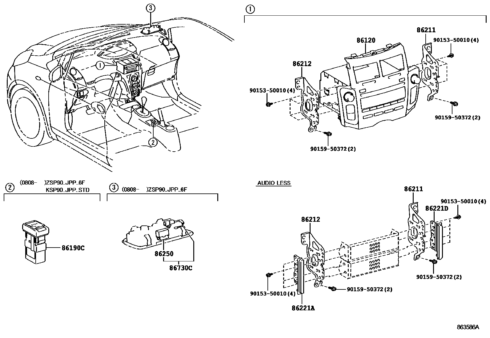 Toyota YARIS 收音机、放大器和冷凝器 EPC diagram — 863586A
