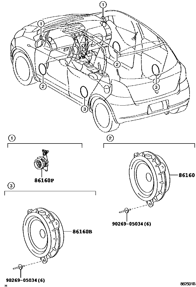 Toyota YARIS 扬声器 EPC diagram — 862501B