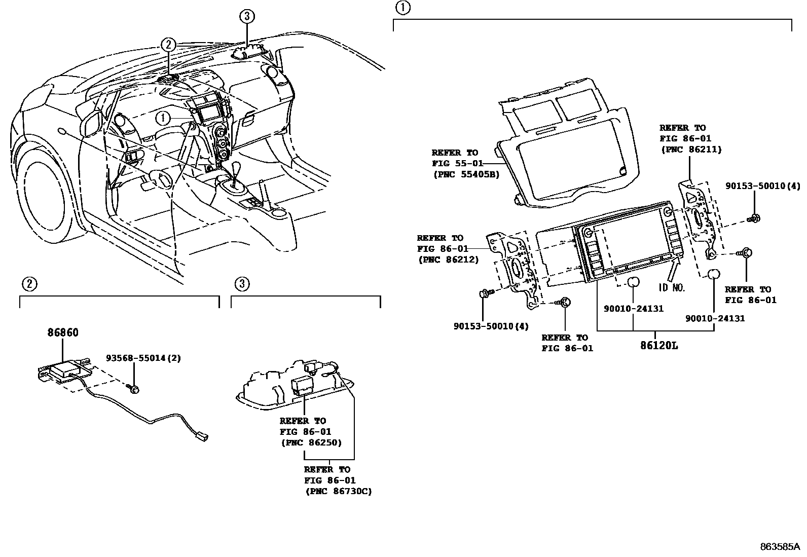 Toyota YARIS 导航和前监视器显示屏 EPC diagram — 863585A