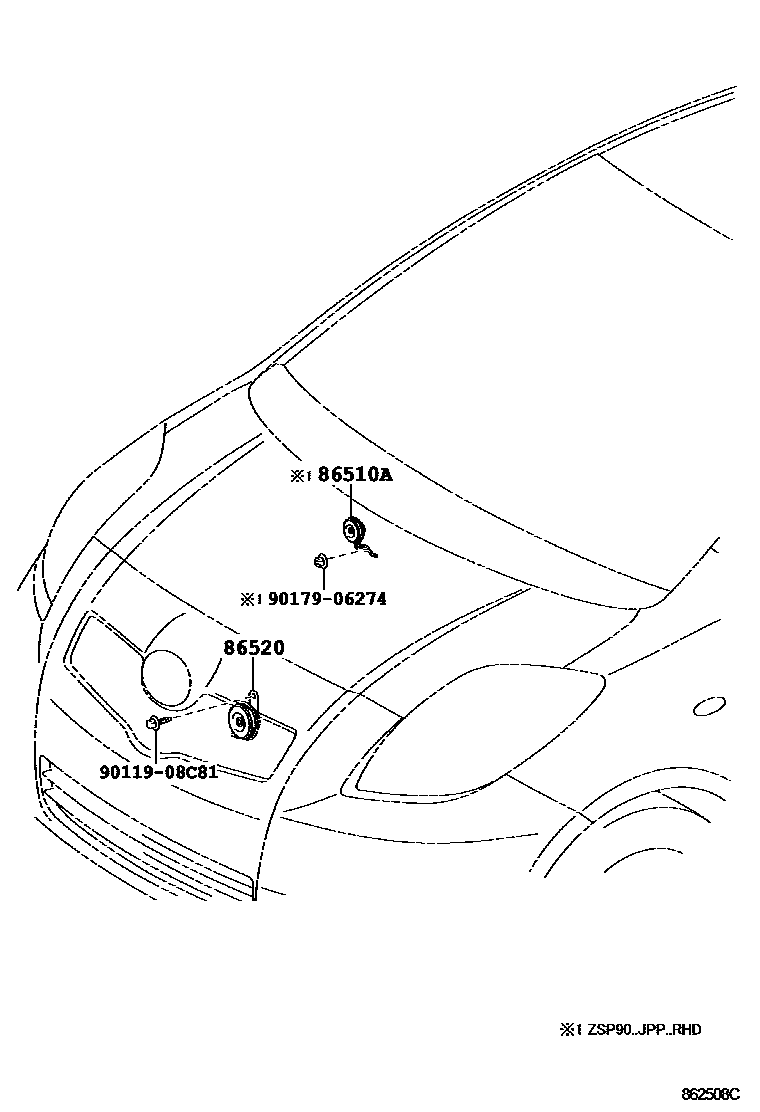 Toyota YARIS 喇叭 EPC diagram — 862508C