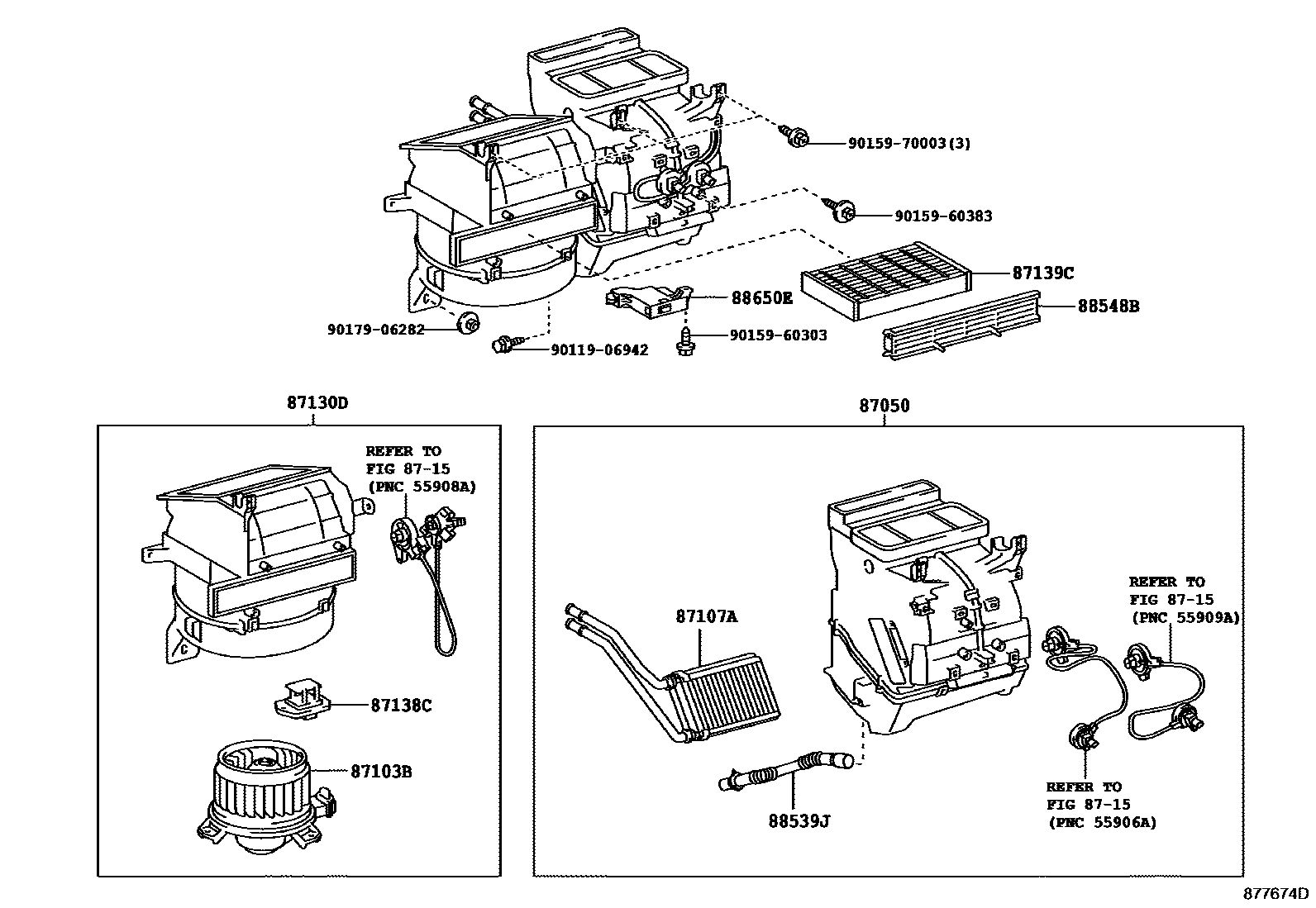 Toyota YARIS 暖风和空调系统 - 冷却器组件 EPC diagram — 877674D