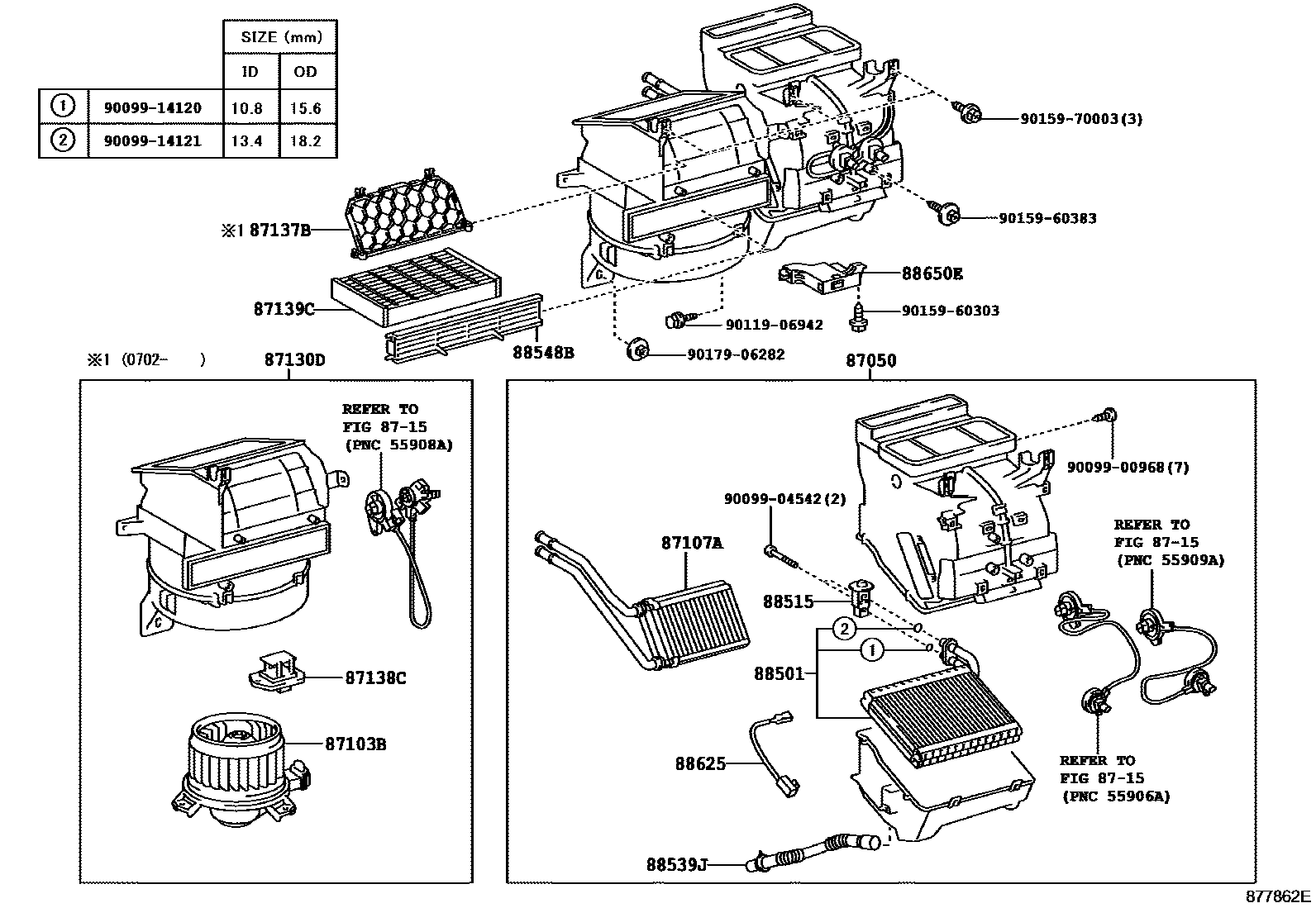 Toyota YARIS 暖风和空调系统 - 冷却器组件 EPC diagram — 877862E