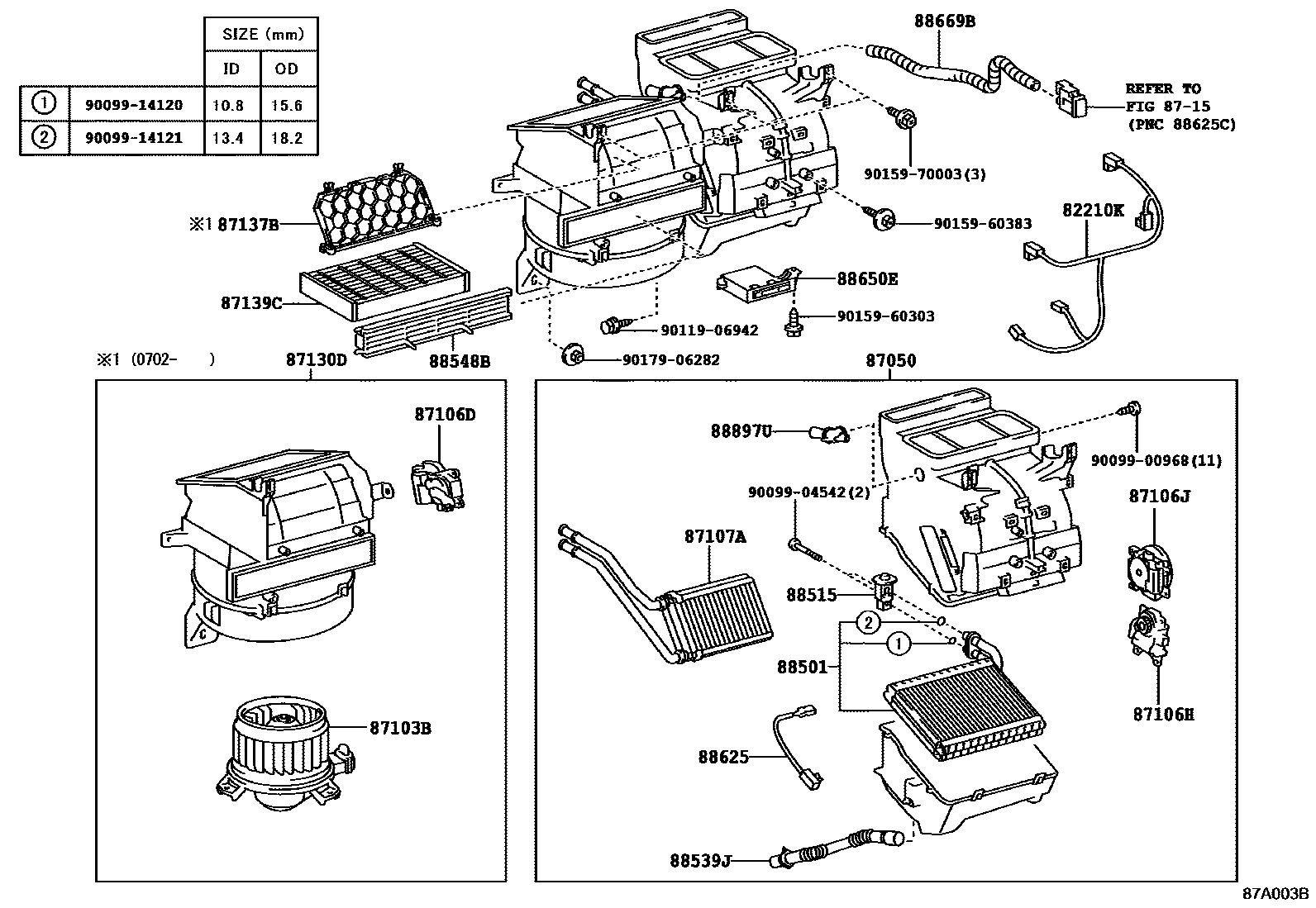 Toyota YARIS 暖风和空调系统 - 冷却器组件 EPC diagram — 87A003B