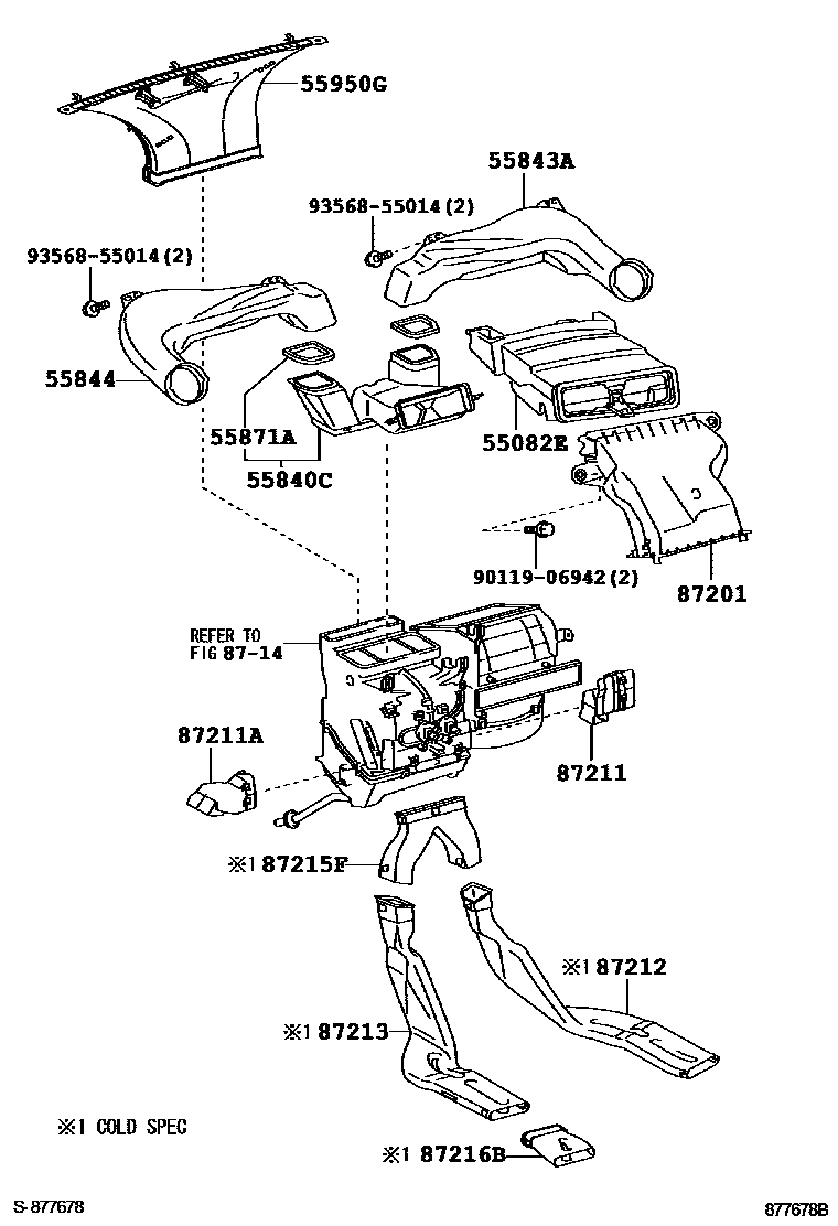 Toyota YARIS 暖风和空调系统 - 控制器和风管 EPC diagram — 877678B