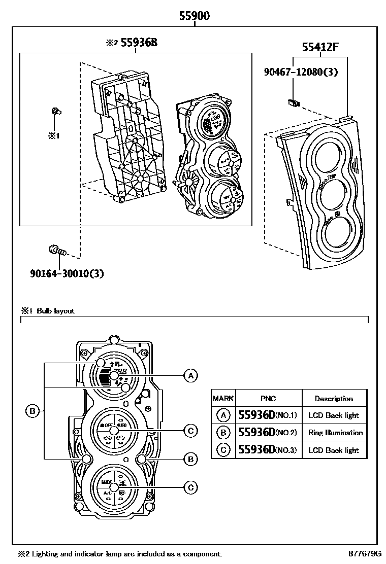 Toyota YARIS 暖风和空调系统 - 控制器和风管 EPC diagram — 877679G