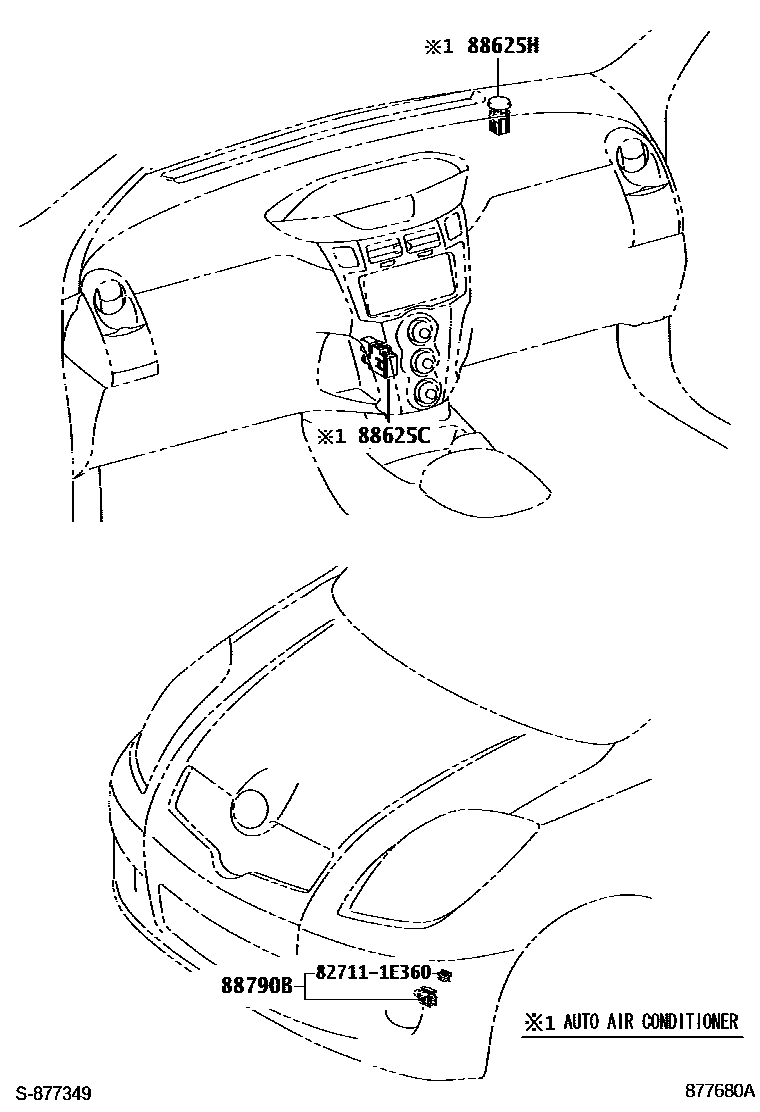 Toyota YARIS 暖风和空调系统 - 控制器和风管 EPC diagram — 877680A