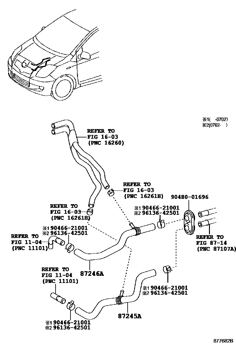 Toyota YARIS 暖风和空调系统 - 水管 EPC diagram — 877682B