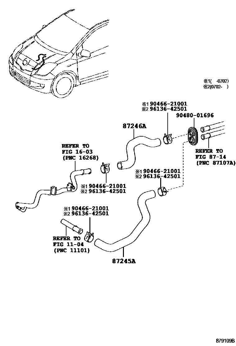 Toyota YARIS 暖风和空调系统 - 水管 EPC diagram — 879109B