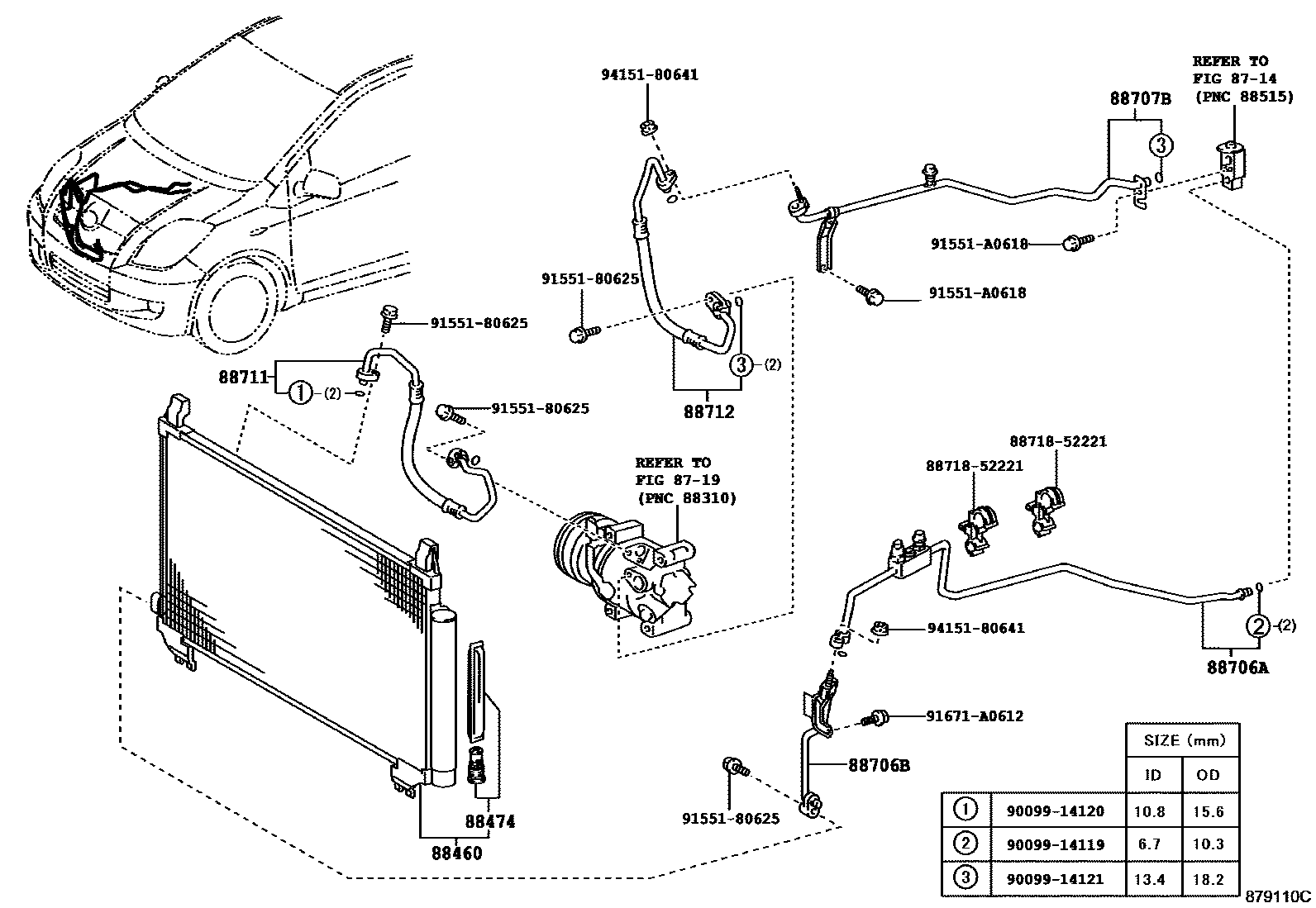 Toyota YARIS Heating & Air Conditioning - Cooler Piping EPC diagram — 879110C