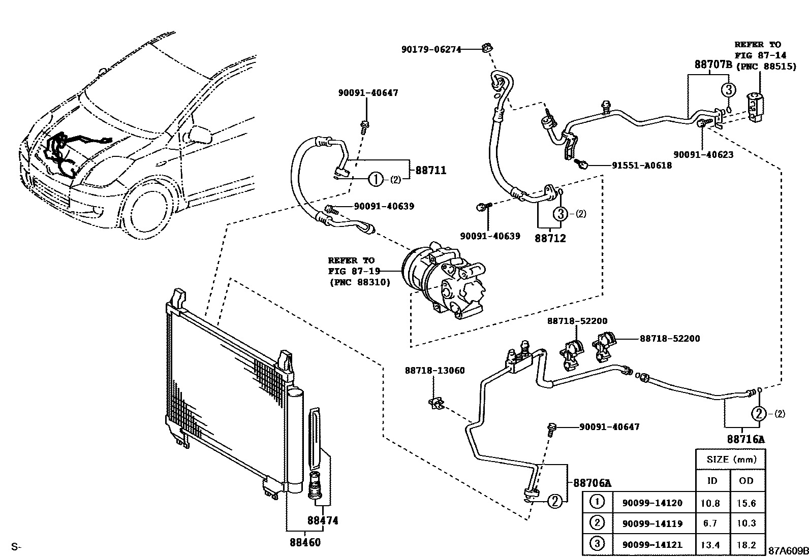Toyota YARIS Heating & Air Conditioning - Cooler Piping EPC diagram — 87A609B