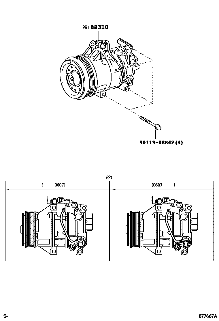 Toyota YARIS Heating & Air Conditioning - Compressor EPC diagram — 877687A