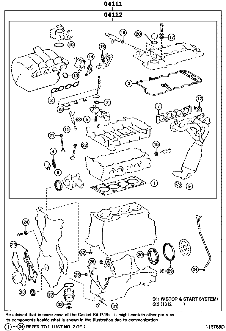 Toyota YARIS Engine Overhaul Gasket Kit EPC diagram — 116768D