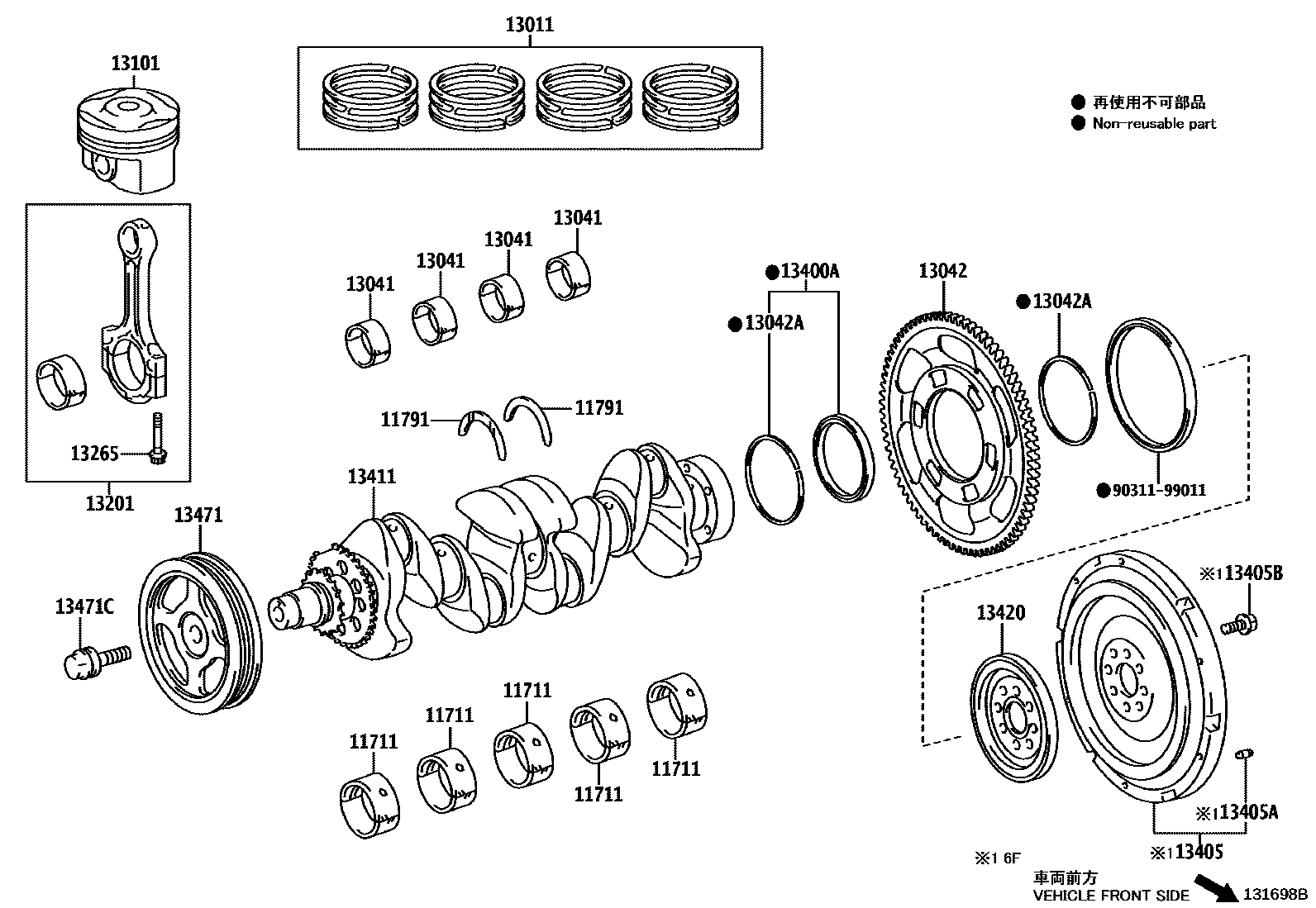 Toyota YARIS Crankshaft & Piston EPC diagram — 131698B