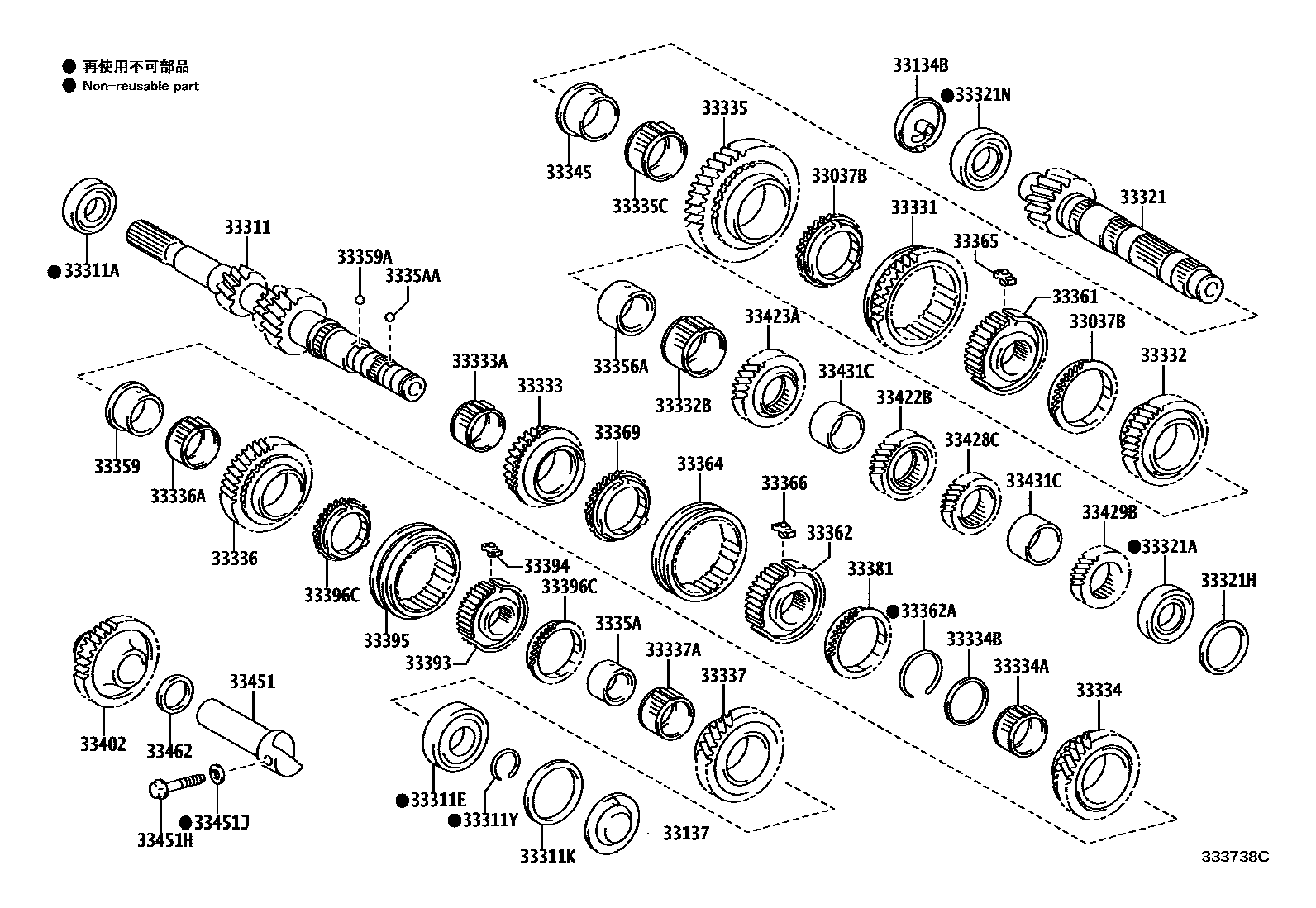Toyota YARIS 变速器齿轮(MTM) EPC diagram — 333738C