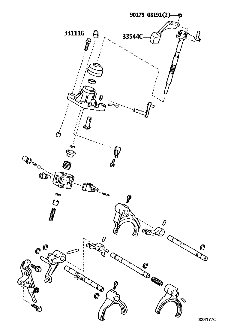 Toyota YARIS 换档拨叉和换档杆轴(MTM) EPC diagram — 334177C