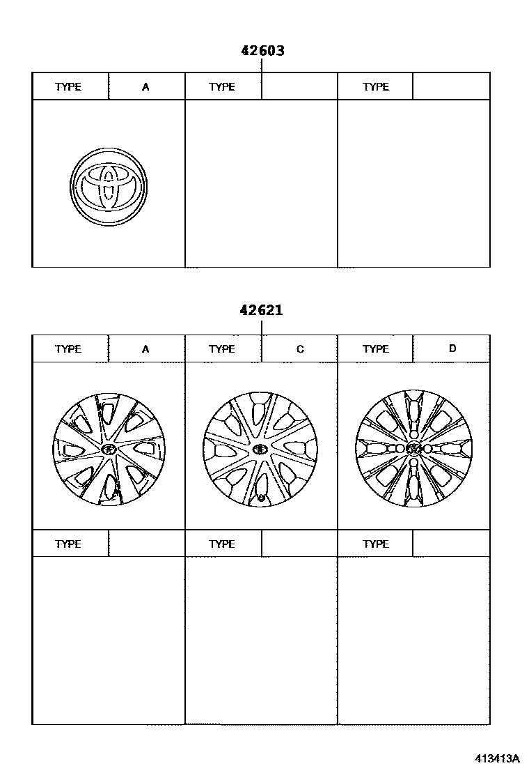 Toyota YARIS 车轮和车轮盖 EPC diagram — 413413A