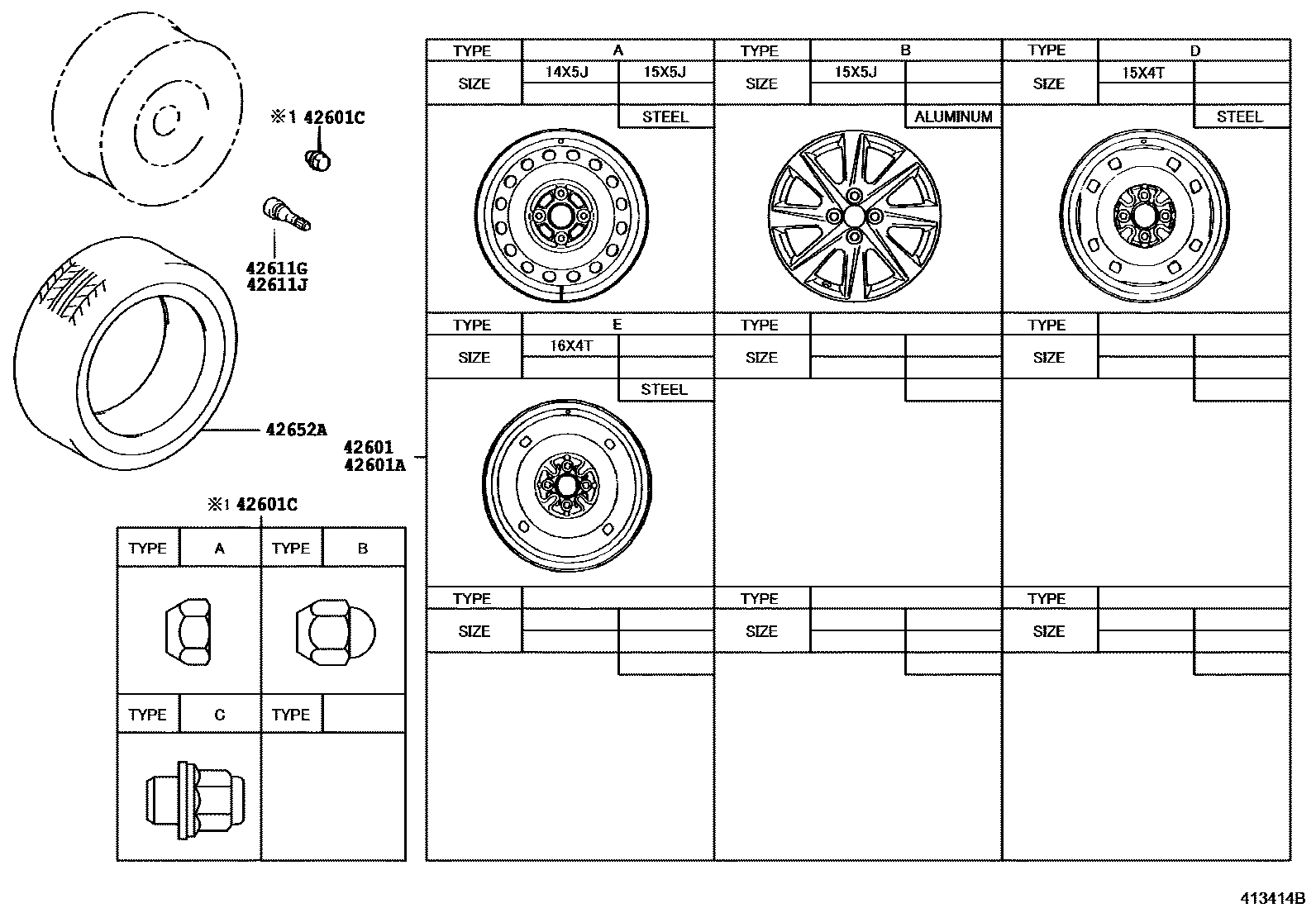 Toyota YARIS 车轮和车轮盖 EPC diagram — 413414B
