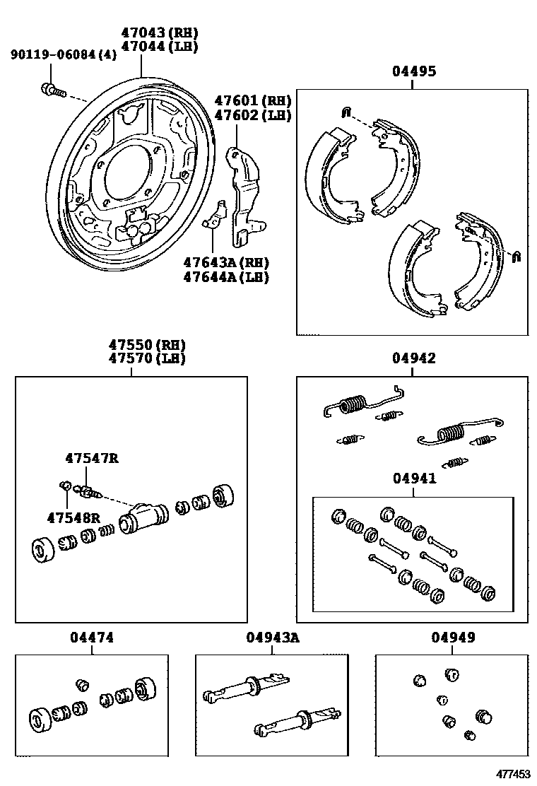 Toyota YARIS 后鼓式制动器分泵和底板 EPC diagram — 477453
