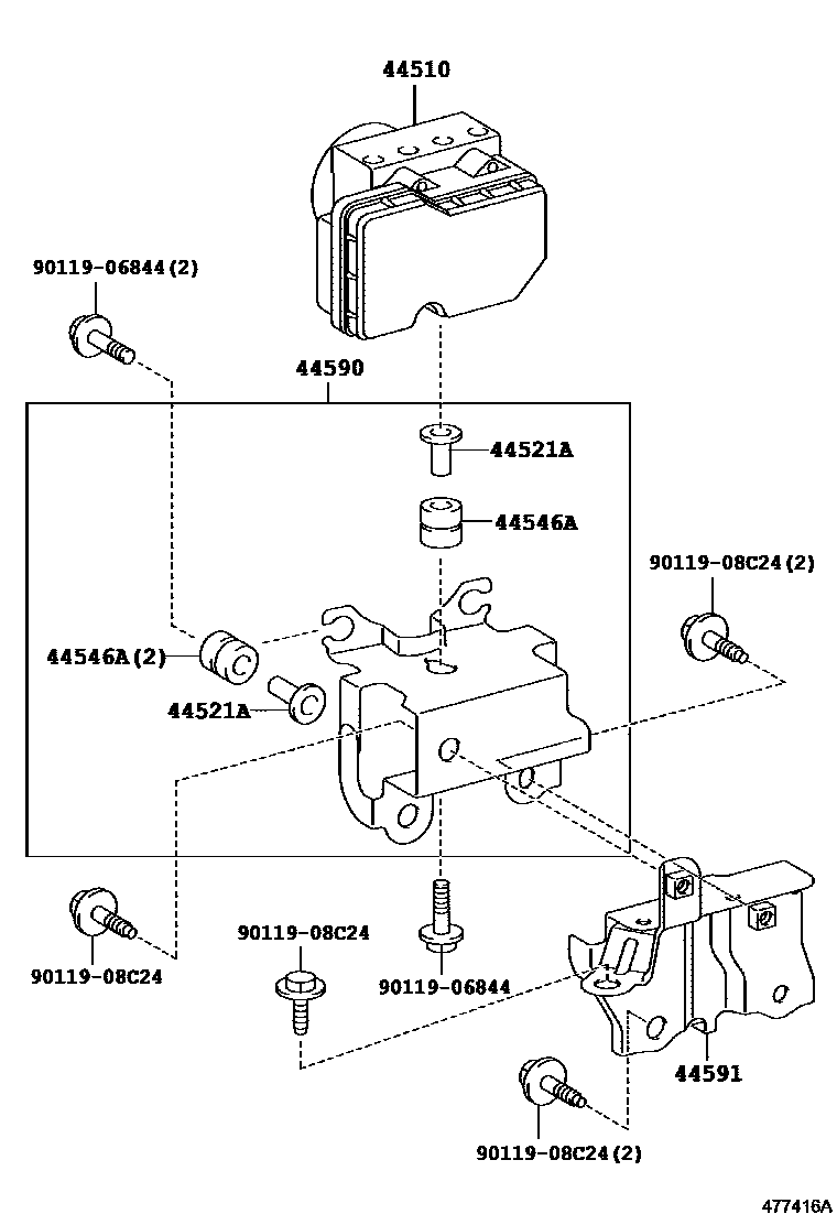 Toyota YARIS 制动配管和卡箍 EPC diagram — 477416A