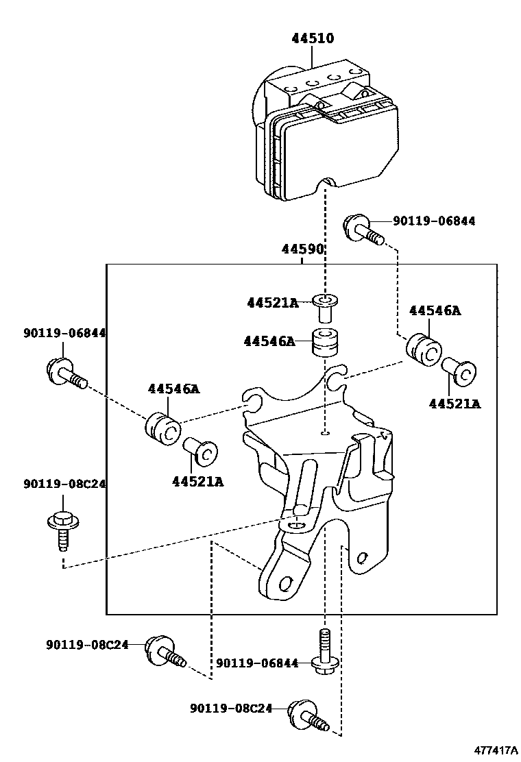 Toyota YARIS 制动配管和卡箍 EPC diagram — 477417A