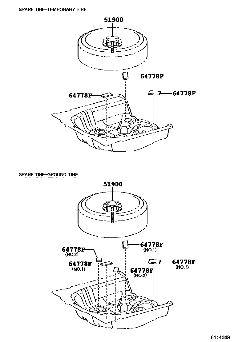Toyota YARIS Spare tire rack EPC diagram — 511404B