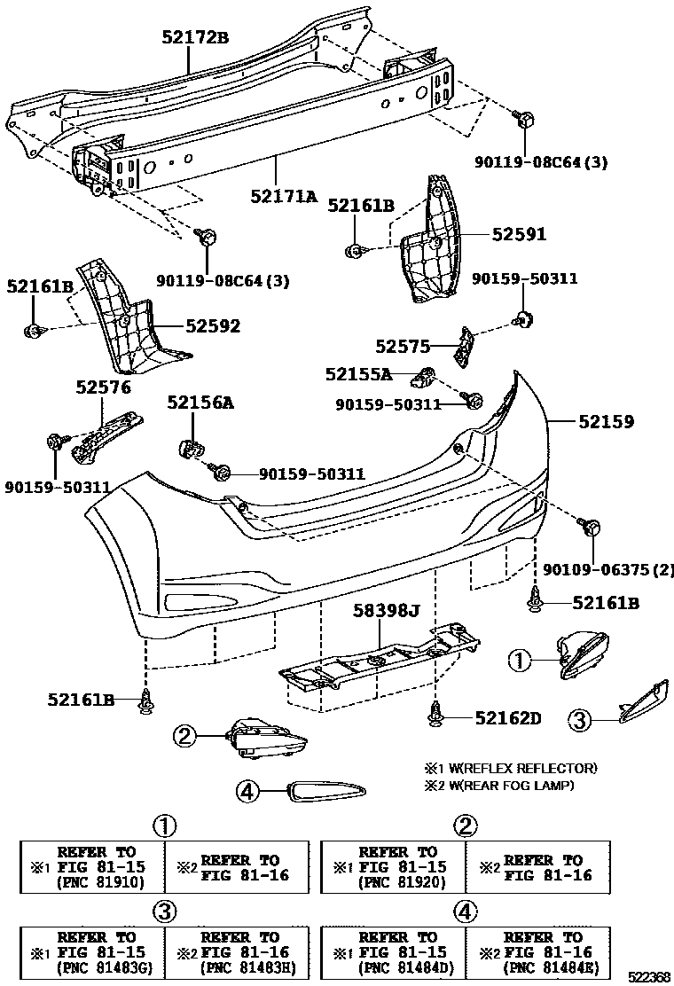 Toyota YARIS 后保险杠及附件 EPC diagram — 522368